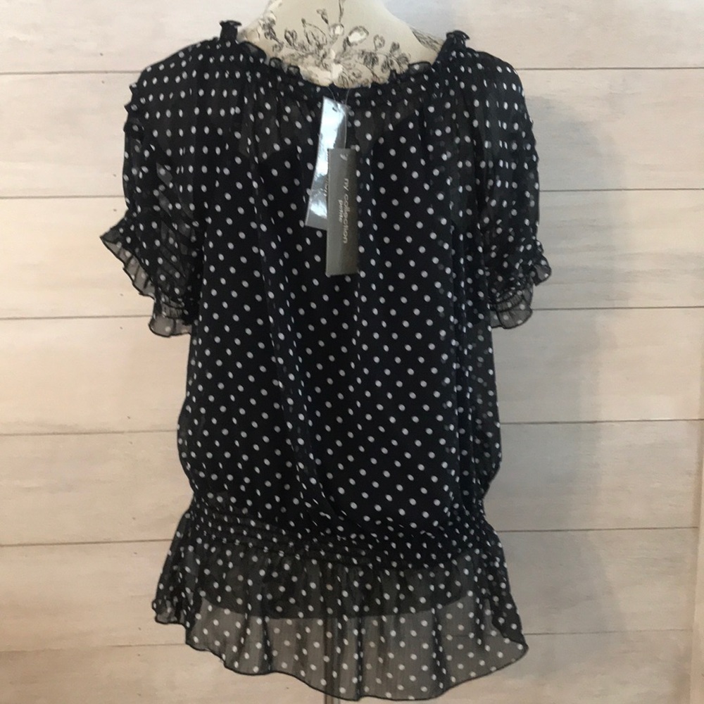 *🆕 NY Collection Black Polka Dot Top XL Petite - Picture 4 of 6